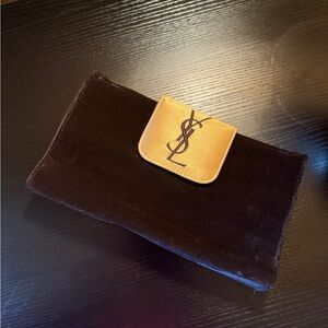 Yves Saint Laurent VINTAGE Clutch Purse Comes w/a mini mirror Classic Brown&Gold